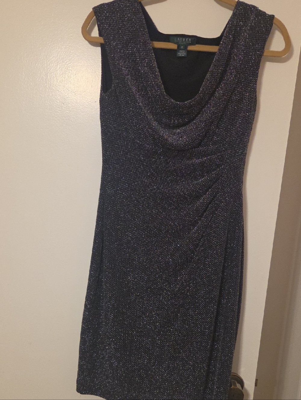 Lauren Ralph Lauren Shimmering Black Cowl Neck Midi Dress Size 8